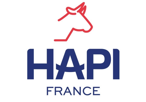 HAPI France logo with red cow outline and blue text