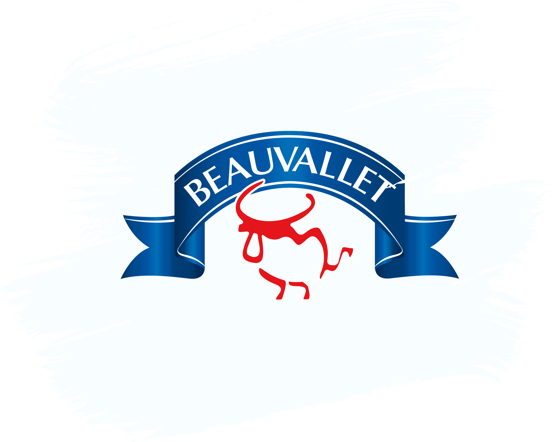 Beauvallet logo with blue ribbon and red bull illustration