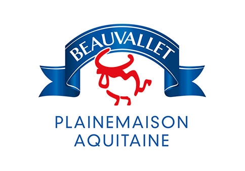 Beauvallet Plainemaison Aquitaine logo with blue ribbon and red bull graphic