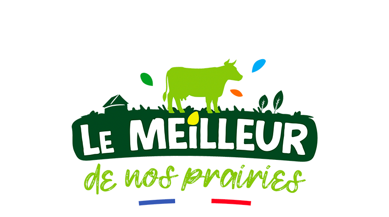 Logo with green cow and text 'Le Meilleur de nos Prairies'